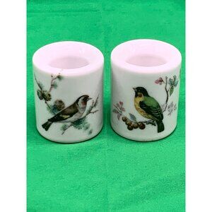 2 PC Porcelain Candle Holders with Bird Decor Made in Germany
